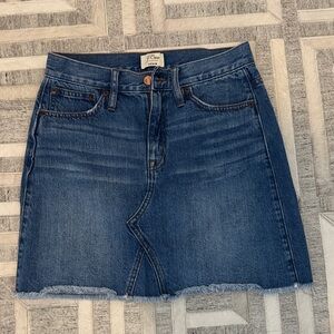 J. Crew Dark Blue Denim Mini Skirt with Frayed Hem